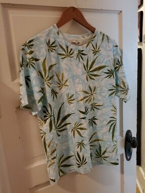 Diane Von Furstenberg Light Blue Tee with Cannabis Print